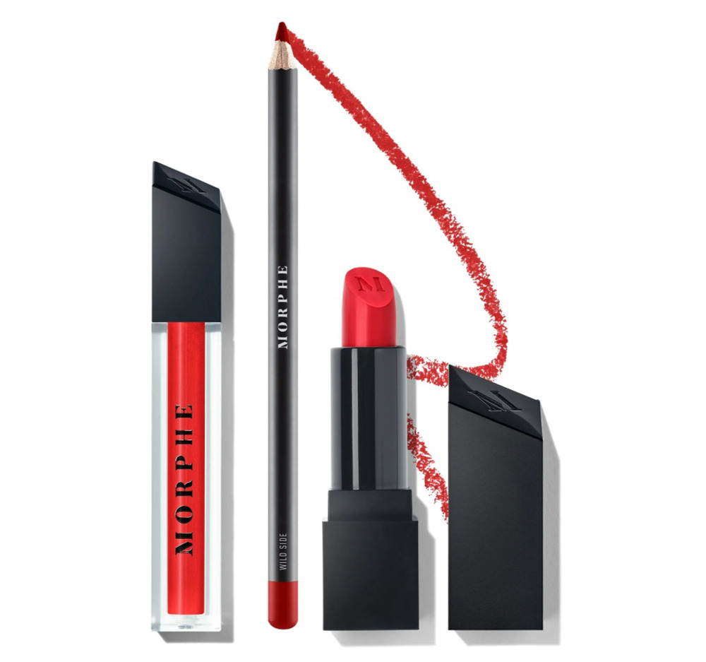Morphe Out and A Pout Fiery Red Lip Trio - Lipstick, Gloss, Liner - HTF Set